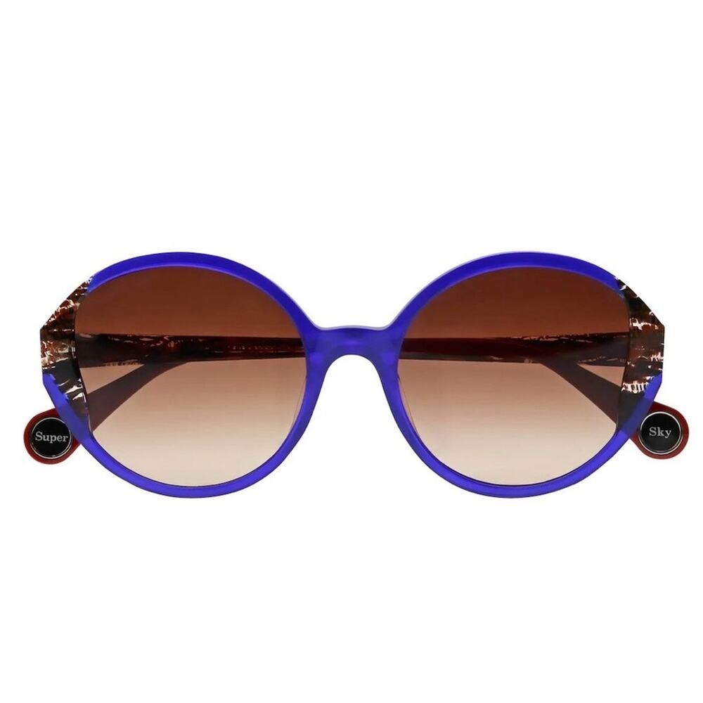 New! Woow SUPER SKY 1 0322 Elegant Blue and Brown Round Sunglasses, Authentic